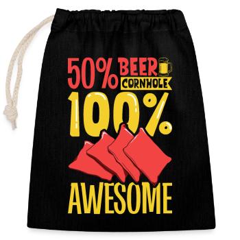 50 Prozent Bier - 50 Prozent Cornhole - Verschließbarer Geschenkbeutel aus Baumwolle (25x30cm) - Schwarz - Vorne