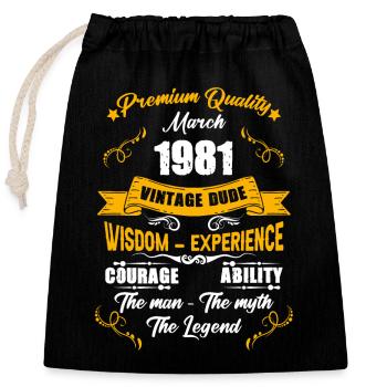 Mars 1981 Cadeau d’anniversaire vintage - Sac cadeau en coton avec cordon (25 x 30 cm) - noir - Devant