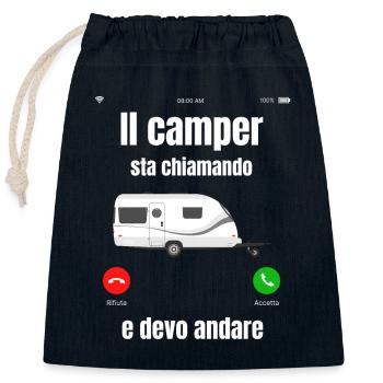 Caravan camper - Closable cotton gift bag (25x30cm) - navy - Front