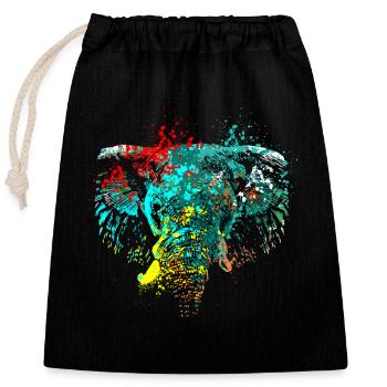 Splash Art Elephant Head - Closable cotton gift bag (25x30cm) - black - Front