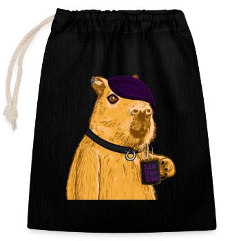 Emo Capybara - Verschließbarer Geschenkbeutel aus Baumwolle (25x30cm) - Schwarz - Vorne