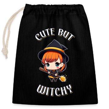 Mignon mais ensorcelé Chibi Sorcière Anime Manga Wicca - Sac cadeau en coton avec cordon (25 x 30 cm) - noir - Devant