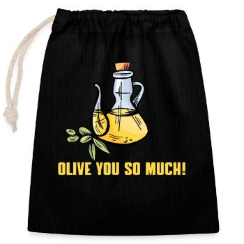 Lustiges Olivenöl Wortspiel - Verschließbarer Geschenkbeutel aus Baumwolle (25x30cm) - Schwarz - Vorne