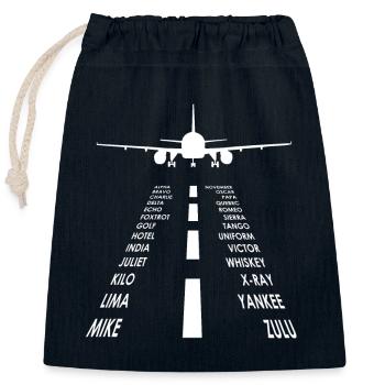 Flugzeug / Landebahn Piloten Alphabet / Hobbypilot - Verschließbarer Geschenkbeutel aus Baumwolle (25x30cm) - Navy - Vorne