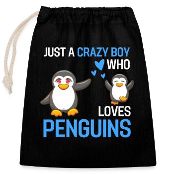Seulement un garçon fou qui aime les pingouins animaux - Sac cadeau en coton avec cordon (25 x 30 cm) - noir - Devant