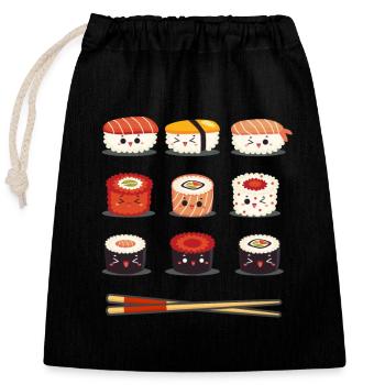 Sushi Anime Kawaii Drôle Amateur de nourriture japonaise - Sac cadeau en coton avec cordon (25 x 30 cm) - noir - Devant