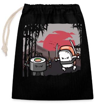 Funny Sushi Samurai Cute Kawaii Sushi Lover - Closable cotton gift bag (25x30cm) - black - Front