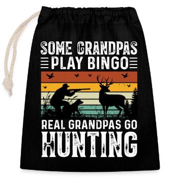 Certains grands-pères jouent au bingo De vrais grands-pères vont à la chasse - Sac cadeau en coton avec cordon (25 x 30 cm) - noir - Devant