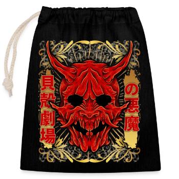 Oni mask, Japanese demon, Kabuki devil - Closable cotton gift bag (25x30cm) - black - Front