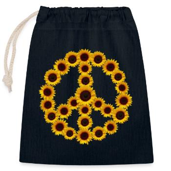 Tournesols Signe de Paix Cool Fleur Florale Nature - Sac cadeau en coton avec cordon (25 x 30 cm) - bleu marine - Devant