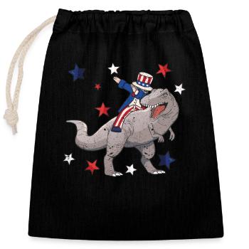 Les dinosaures chevauchent le drapeau américain 4 juillet - Sac cadeau en coton avec cordon (25 x 30 cm) - noir - Devant