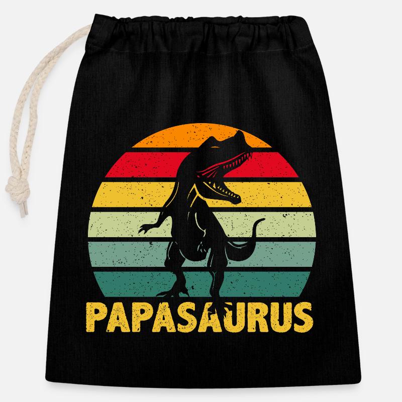 Papasaurus T-Rex Papa Vater Dad Dino Witzig - Verschließbarer Geschenkbeutel aus Baumwolle (25x30cm) - Schwarz