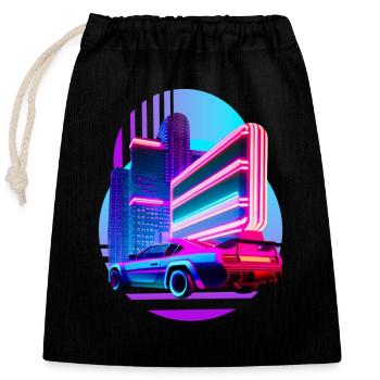 Retro Wave Sport Car 80s Vaporwave Skyline - Closable cotton gift bag (25x30cm) - black - Front