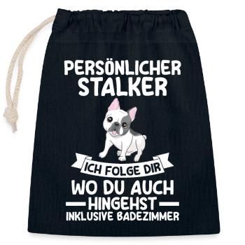 Hund Frenchie - Verschließbarer Geschenkbeutel aus Baumwolle (25x30cm) - Navy - Vorne
