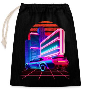 Retro Wave Sport Car 80s Skyline Vaporwave - Closable cotton gift bag (25x30cm) - black - Front
