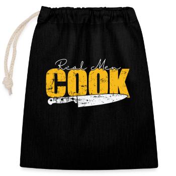 Real Men Cook Chefkoch Hobby Essen Küche - Verschließbarer Geschenkbeutel aus Baumwolle (25x30cm) - Schwarz - Vorne
