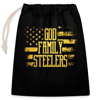 Gott. Familie. Steelers. Uns amerikanische Flagge - Verschließbarer Geschenkbeutel aus Baumwolle (25x30cm) - Schwarz - Vorne