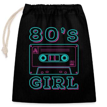 80s Girl Retro Karneval 80er Mottoparty Geschenk - Verschließbarer Geschenkbeutel aus Baumwolle (25x30cm) - Schwarz - Vorne