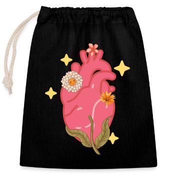Cœur anatomique et fleurs - Sac cadeau en coton avec cordon (25 x 30 cm) - noir - Devant