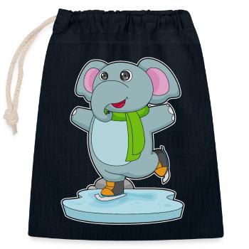 Patins à glace éléphants - Sac cadeau en coton avec cordon (25 x 30 cm) - bleu marine - Devant