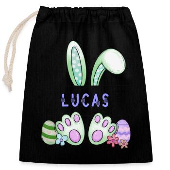 Osterhase, Hase, niedlich - Lucas - Verschließbarer Geschenkbeutel aus Baumwolle (25x30cm) - Schwarz - Vorne