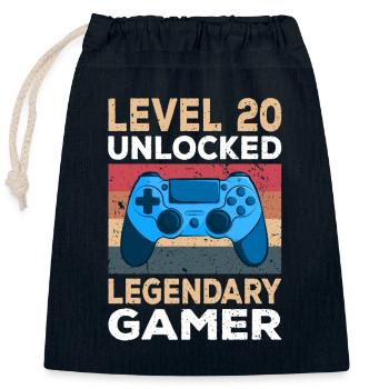 Niveau 20 Débloqué 20th Birthday Gamer - Sac cadeau en coton avec cordon (25 x 30 cm) - bleu marine - Devant