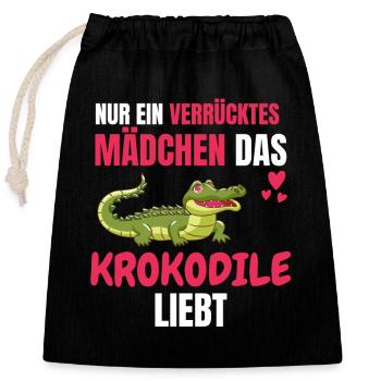 Krokodil Mädchen Zoo Tier Geschenk Alligator - Verschließbarer Geschenkbeutel aus Baumwolle (25x30cm) - Schwarz - Vorne