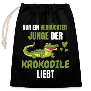 Krokodil Jungen Zoo Tier Geschenk Alligator - Verschließbarer Geschenkbeutel aus Baumwolle (25x30cm) - Schwarz - Vorne