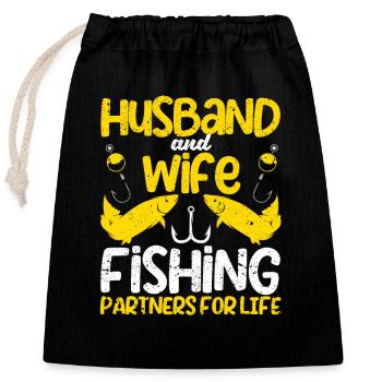 Husband and wife Fishing Partners for Life - Closable cotton gift bag (25x30cm) - black - Front