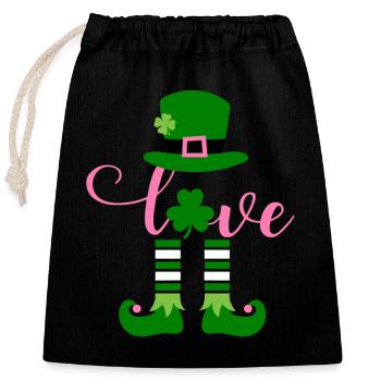 St Patricks Day Accessoires Ireland Shamrock Deko - Verschließbarer Geschenkbeutel aus Baumwolle (25x30cm) - Schwarz - Vorne