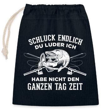 Schluck endlich du Luder Angler Spruch - Verschließbarer Geschenkbeutel aus Baumwolle (25x30cm) - Navy - Vorne
