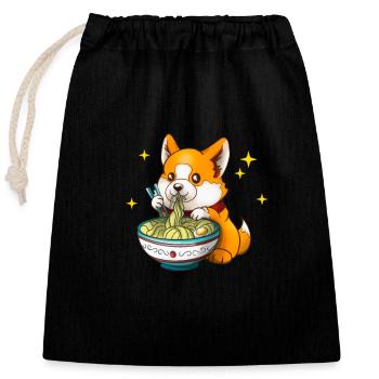 Niedlicher Corgi Hund Isst Ramen Suppe - Verschließbarer Geschenkbeutel aus Baumwolle (25x30cm) - Schwarz - Vorne