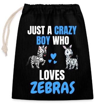 Crazy Boy Zoo Animal Funny Gift Zebra - Closable cotton gift bag (25x30cm) - black - Front