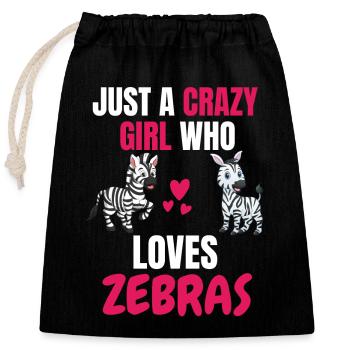 Crazy Girl Animal Funny Gift Zebra - Closable cotton gift bag (25x30cm) - black - Front