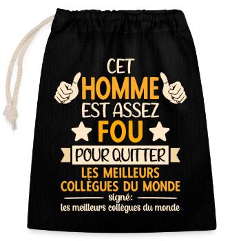 Départ Collègue de Travail Nouvel Emploi Retraite - Sac cadeau en coton avec cordon (25 x 30 cm) - noir - Devant