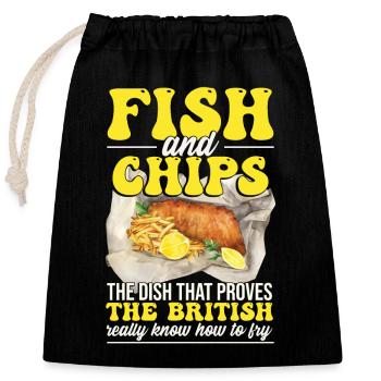 British Food Fish And Chips drôle - Sac cadeau en coton avec cordon (25 x 30 cm) - noir - Devant