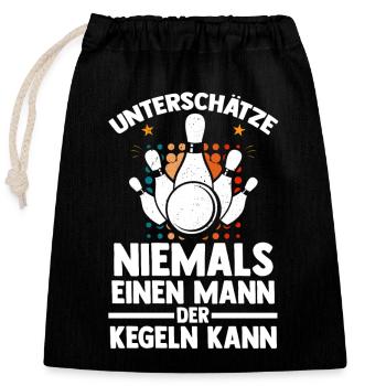 Kegel Kegler Kegelverein Kegeln - Verschließbarer Geschenkbeutel aus Baumwolle (25x30cm) - Schwarz - Vorne