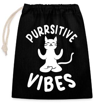Funny Purring Vibes Yoga Cat - Closable cotton gift bag (25x30cm) - black - Front