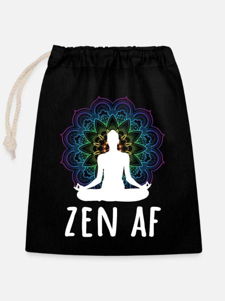 Zen AF Yoga Mantra - Sac cadeau en coton avec cordon (25 x 30 cm) - noir