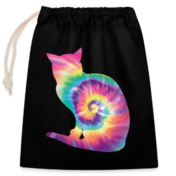 Tie Dye Cat - Closable cotton gift bag (25x30cm) - black - Front