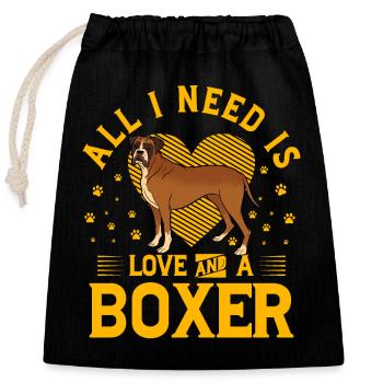 All I need is love and a Boxer - Verschließbarer Geschenkbeutel aus Baumwolle (25x30cm) - Schwarz - Vorne