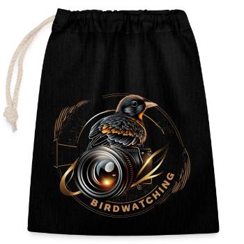 Bird Watching Birding Ornithologist - Closable cotton gift bag (25x30cm) - black - Front