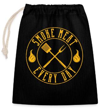 Smoke Meat Every Day Funny BBQ Smoker Grilling - Closable cotton gift bag (25x30cm) - black - Front