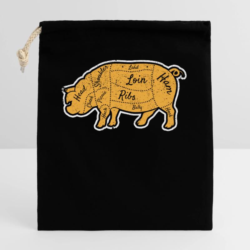 Pulled Pork Fleischstücke Chef BBQ Grillen Koch Verschließbarer Geschenkbeutel aus Baumwolle (25x30cm)