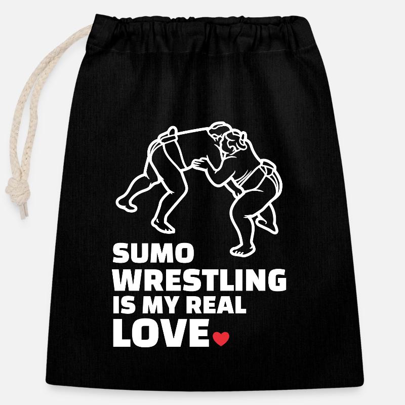 J’adore la lutte sumo - Sac cadeau en coton avec cordon (25 x 30 cm) - noir