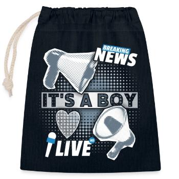 Baby-Junge, Ankündigung mit Megaphon, It's-a-Boy - Verschließbarer Geschenkbeutel aus Baumwolle (25x30cm) - Navy - Vorne