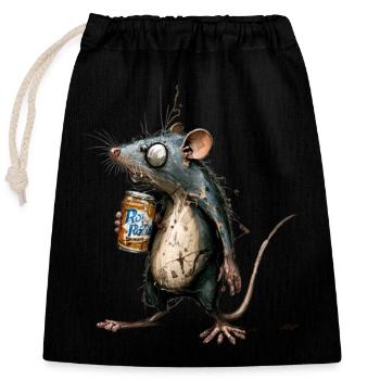 crazy mouse with beer - Closable cotton gift bag (25x30cm) - black - Front