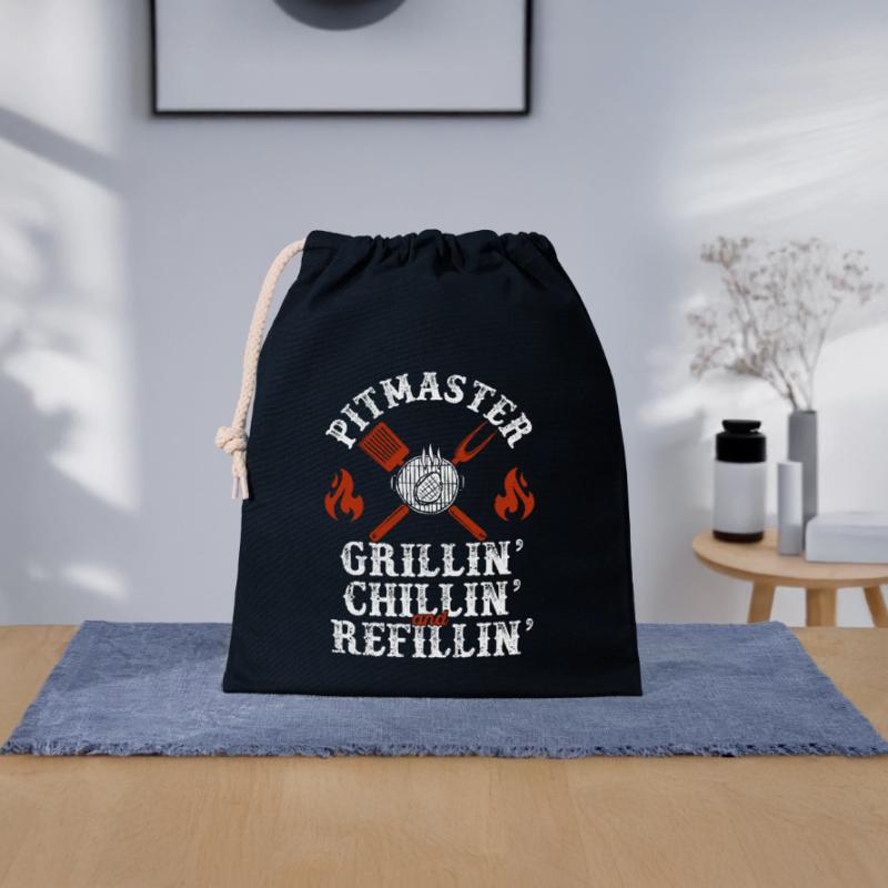 Pitmaster Grillin Chillin et Refillin BBQ Smoker Sac cadeau en coton avec cordon (25 x 30 cm)