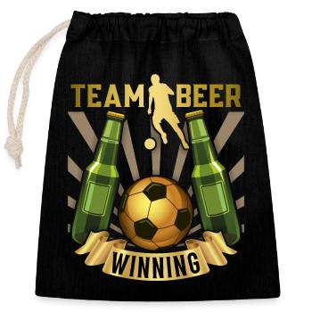 Fußball, Bier, Bierspruch mit Bierflaschen Spruch - Verschließbarer Geschenkbeutel aus Baumwolle (25x30cm) - Schwarz - Vorne
