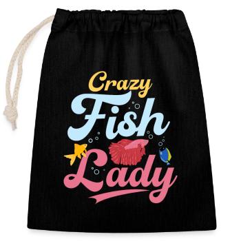 Crazy Fish Lady Fish Keeping Aquarium Owner - Verschließbarer Geschenkbeutel aus Baumwolle (25x30cm) - Schwarz - Vorne